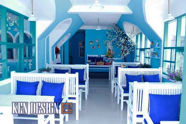 thiết kế quán cafe màu xanh